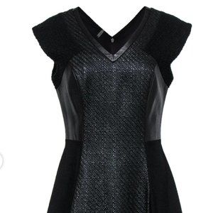 Rebecca Taylor - Black Coated Tweed & Leather Flared Dress Sz 8 - NEVER WORN!